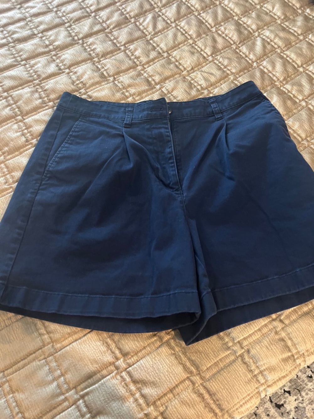 J. Crew Navy Pleated Cotton-Blend Bermuda Shorts